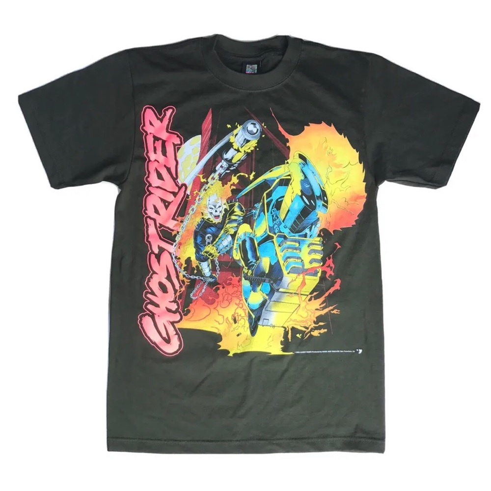 Mask & Disguise Marvel Ghost Rider T-Shirt Mens Medium Modern Boot Green.
